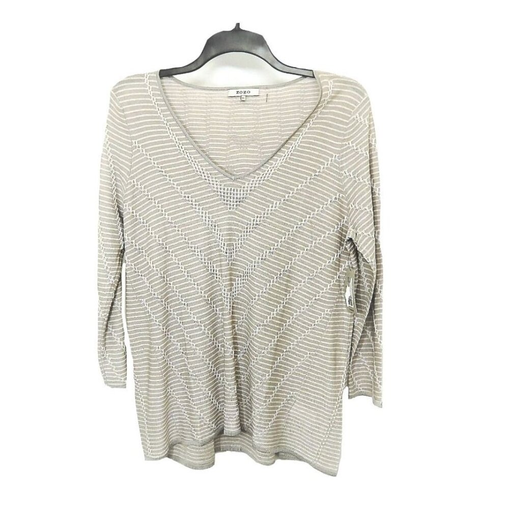 New ZOZO Silk Blend Tunic Top Lightweight Sweater XL Lt Taupe V-Neck